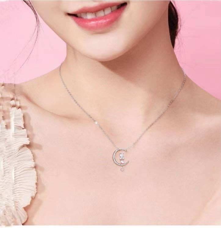 Perimade & Co. LLC - Wholesale Pendant/Charm Necklace - Dainty Cute Moon Cat Charm Necklace in 925 Sterling Silver1