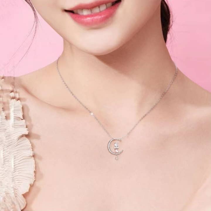 Perimade & Co. LLC - Wholesale Pendant/Charm Necklace - Dainty Cute Moon Cat Charm Necklace in 925 Sterling Silver1