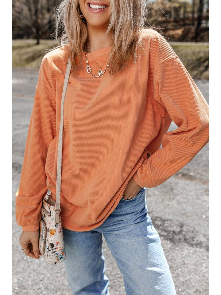 Aapparella - Vente Sweat-shirt – femme - Chandail à col rond en velours côtelé uni pour femmes | S-2XL46