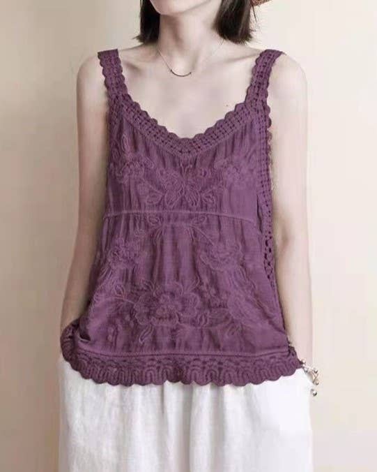 Rosa Clothing - Wholesale Tank Top - Women's - V-Neck Ethnic-Style Pattern Lace Camisole2