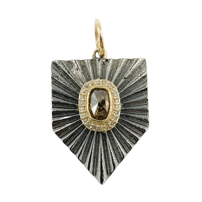 14k massivt guld sterlingsølv sort rhodium med diamanter pentagon vedhæng. KSG22 for engroshandel hos Tresor Jewelry Inc.