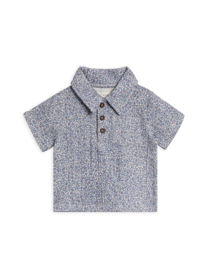 Colored Organics - Wholesale Shirt - Baby - Organic Ezra Muslin Short Sleeve Polo - Gianni Floral/Marino
