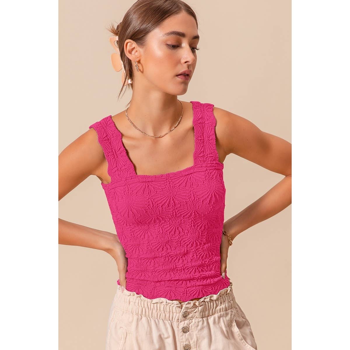 IVE - Wholesale Knit Top - Women's - FLORAL JACQUARD SEAMLESS TANK TOP9