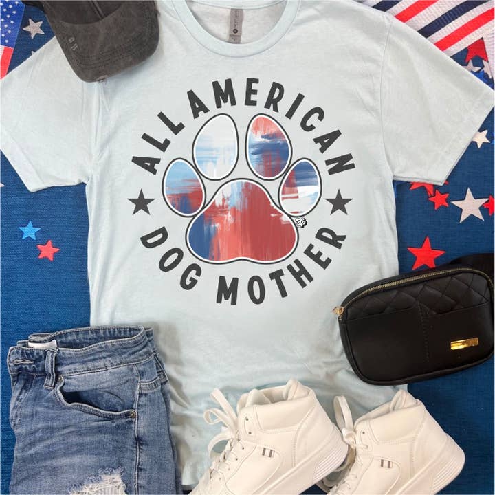All American Watercolor Paw Tee | 4th of July Dog Mom DP1153 for wholesale by The Dapper Paw