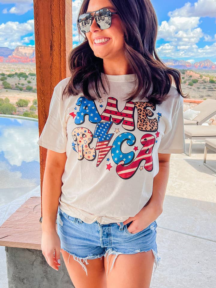 Retro America Graphic T-Shirt for wholesale by Sugar Stitch