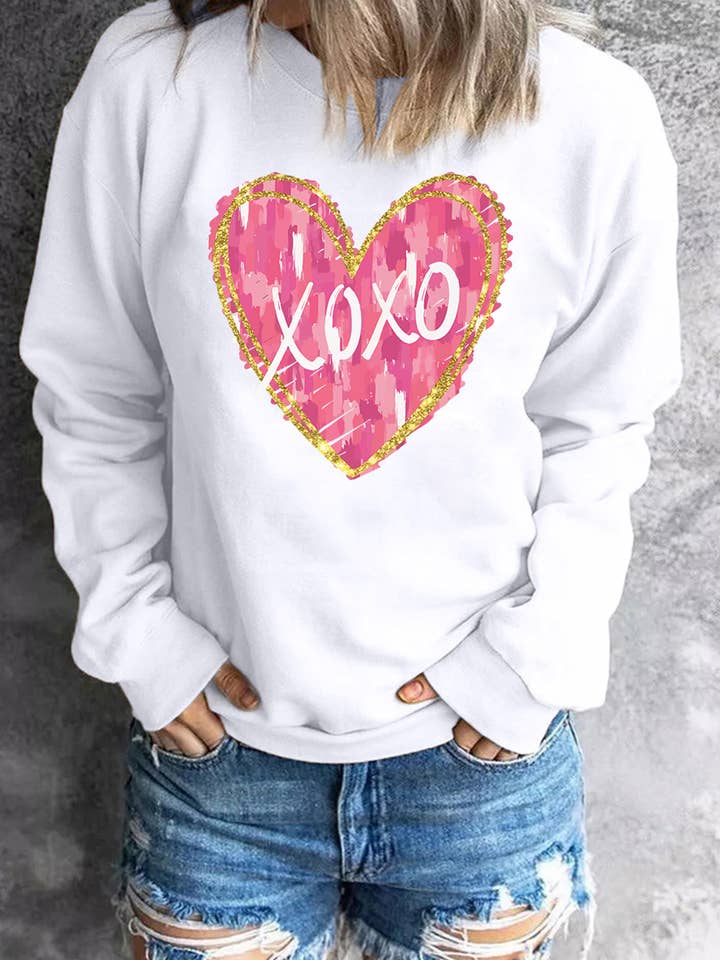 Sudadera con estampado de corazón de pincelada y ribete de purpurina para venta al por mayor de 1 the Woman