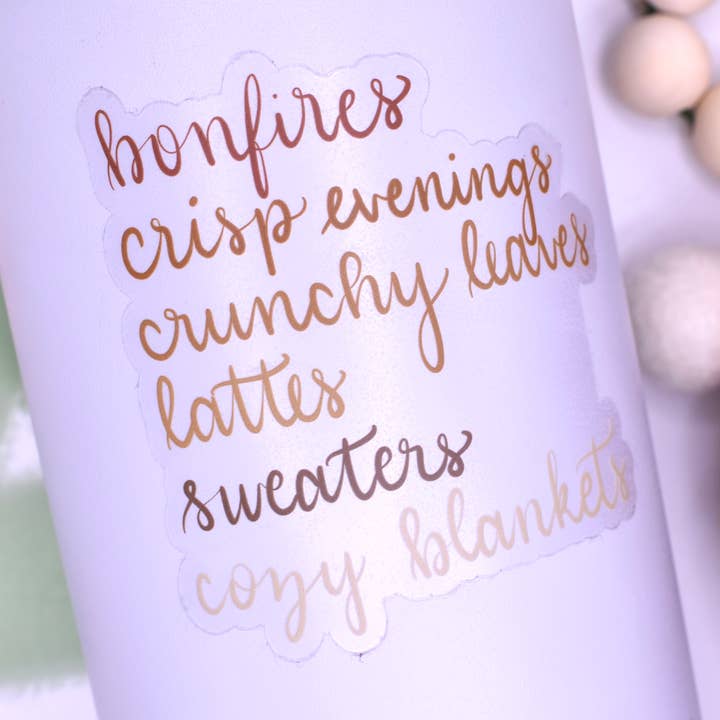 Autocollant de la liste d'automne, 2,88 x 3 pouces pour la vente par Sammy Jean Artist