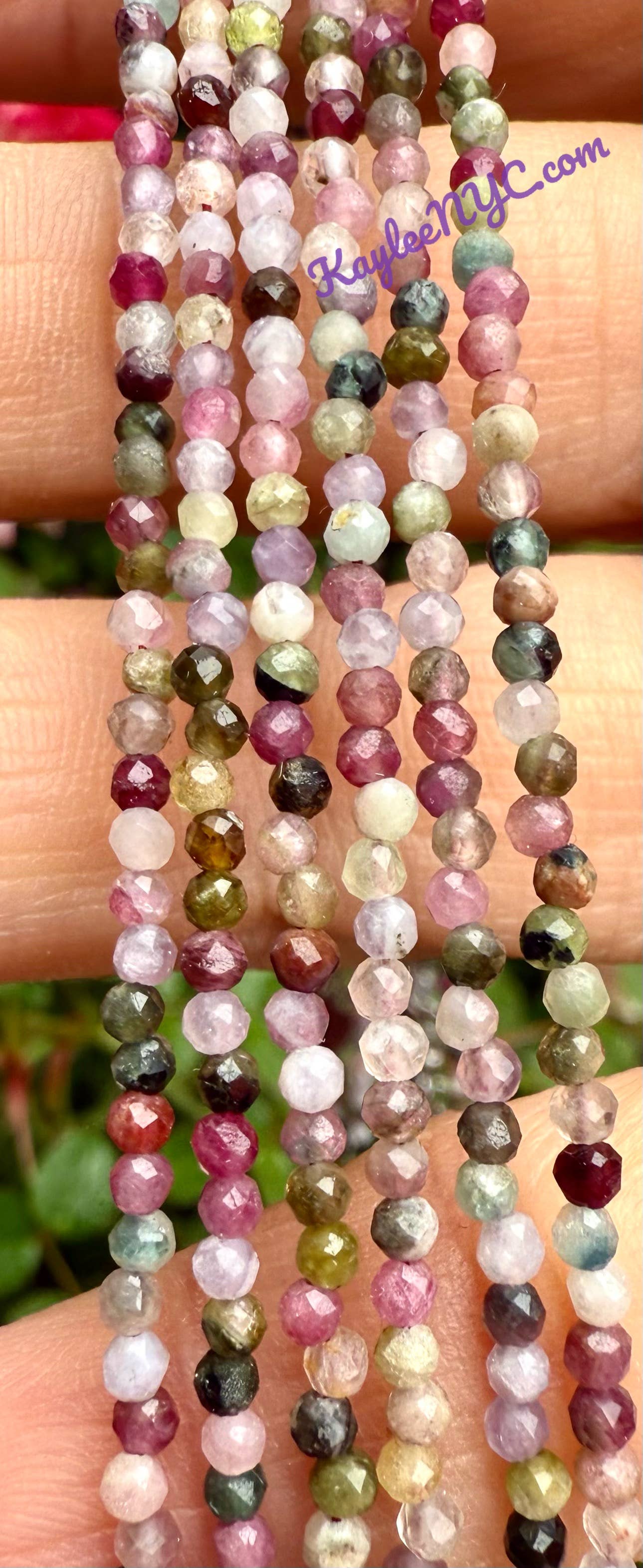 KayleeNYC - Wholesale Beaded/Pearl Necklace - 2mm Natural Rainbow Tourmaline Necklaces Crystals Healing1