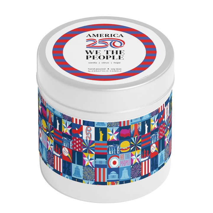 Patriotic Pop Candle Tin - America 250 Limited Edition for wholesale by Annapolis Candle