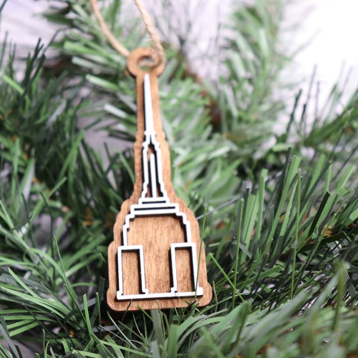 The Trendy Traveler - Wholesale Ornament - Empire State Building Layered Wood Christmas Ornament