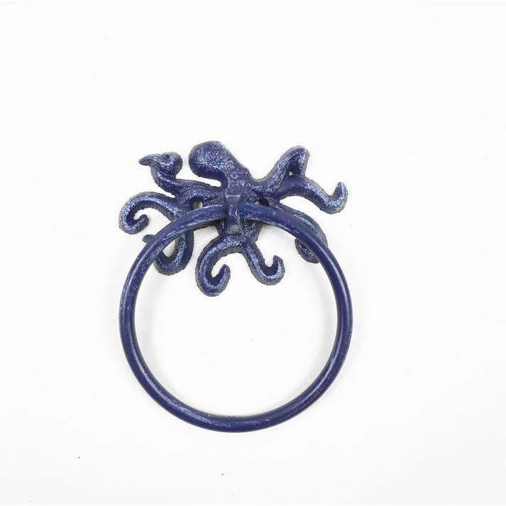 Hampton Ironworks - Wholesale Wall Hook - Rustic Dark Blue Cast Iron Octopus Towel Holder 6"