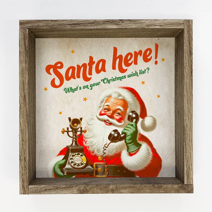 Vintage 1950's Santa Here - Santa Canvas Art - Wood Framed for wholesale by Hangout Home