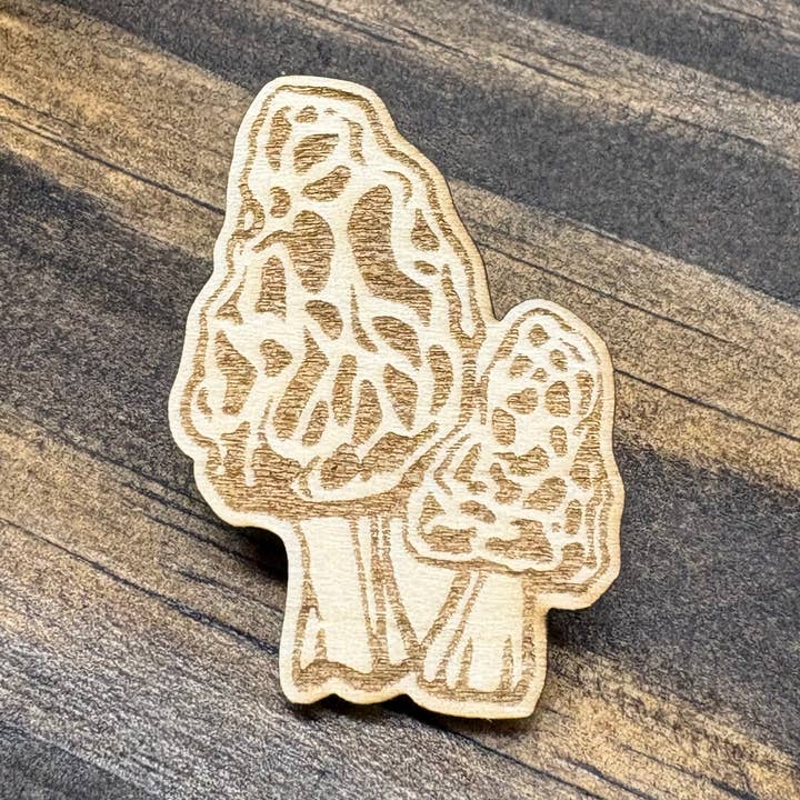 Morel Mushroom Wooden Pin for wholesale by Mountain Maryland Trading Post