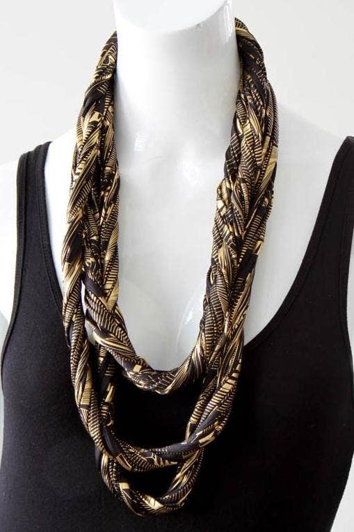 Necknots - Wholesale Scarf - Women's - Statement Necklace Infinity Scarf in Gold and Black Print2