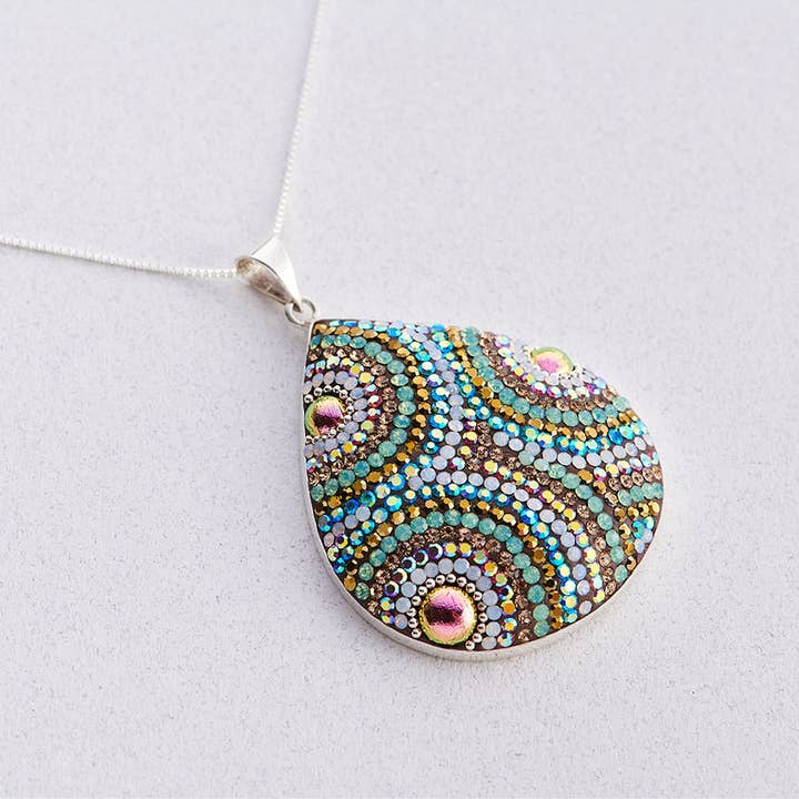 PP-8551 / CRYSTAL & SILVER FULL RADIANT PAIR PENDANT for wholesale by Mosaico Jewels