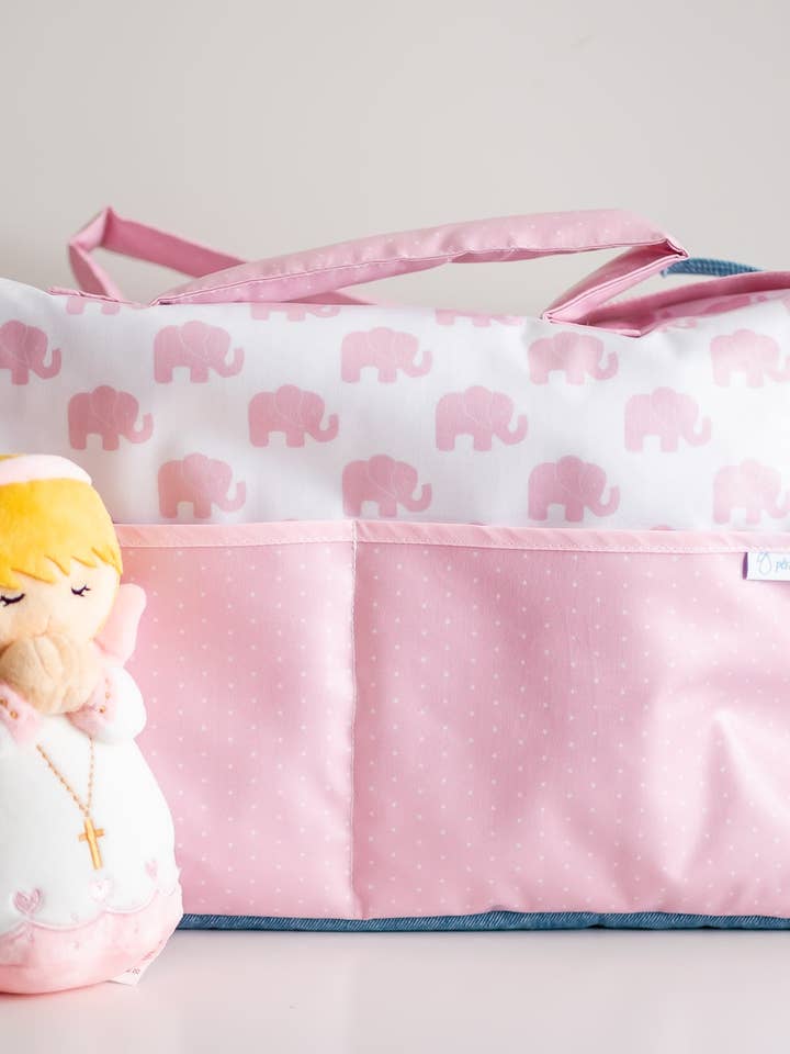 Wickeltasche Rosa Elefanten und rosa Pünktchen für den Großhandel von Pêra Doce