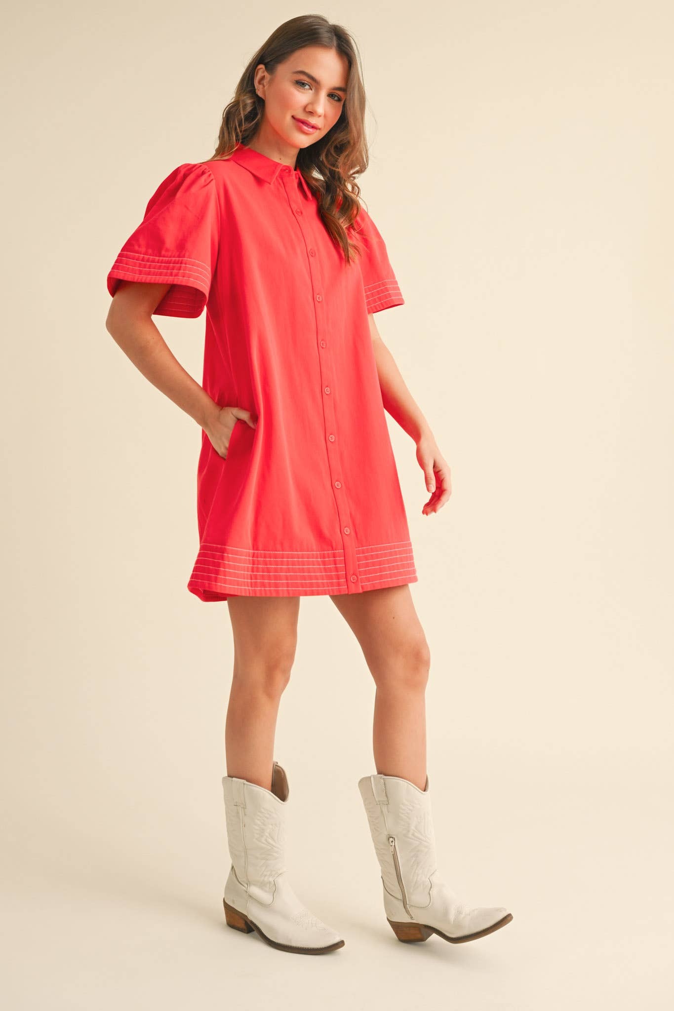 &MERCI - Wholesale Dress - Women's - SHORT SLEEVE BUTTON DOWN MINI DRESS MDR357213