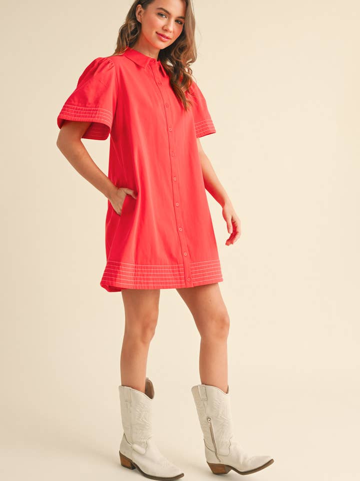 &MERCI - Wholesale Dress - Women's - SHORT SLEEVE BUTTON DOWN MINI DRESS MDR357213