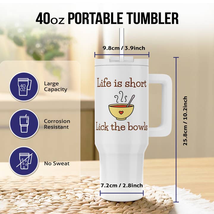 3dRose - Wholesale Insulated mug/tumbler - 3dRose, Image of a Bowls with Text of Life is Short Lick the Bowls, Tumbler6