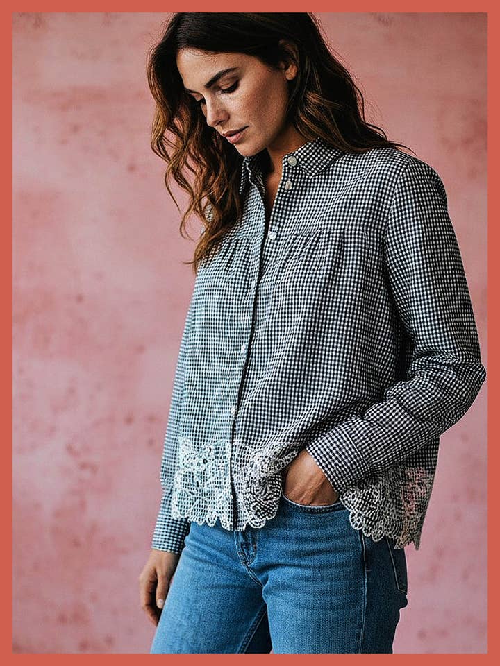 Blusa Bordada Koren en Gingham Negro para venta al por mayor de NOOKI DESIGN LTD