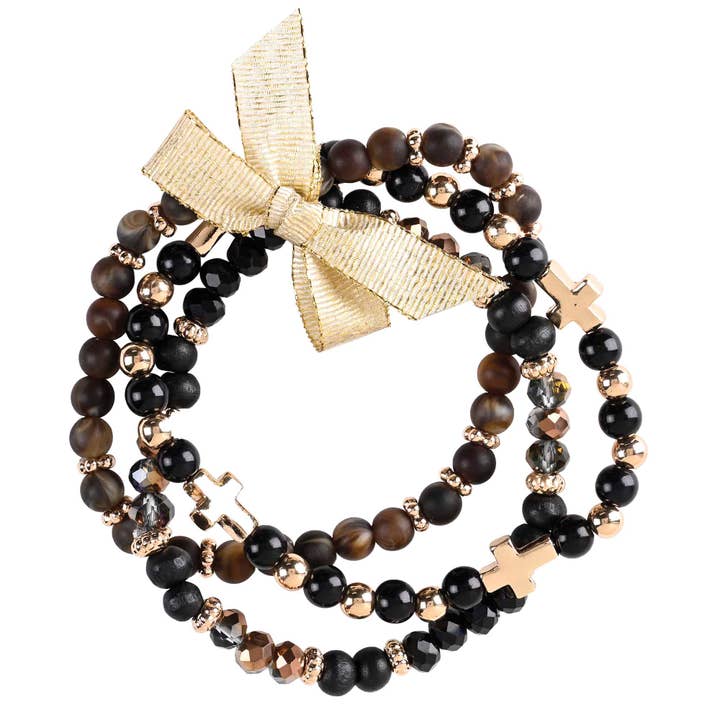 Bracelet Triple Dark Brown Beads for wholesale by Dicksons