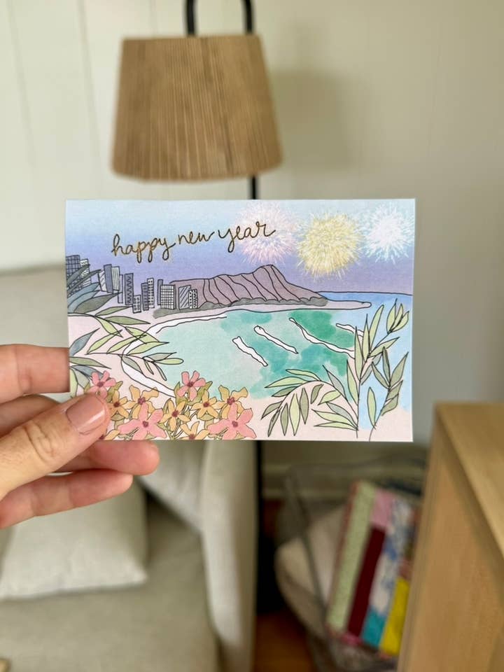 Diamond Head Fyrværkeri Godt Nytår Kort for engroshandel hos Sierra Rehrer Designs