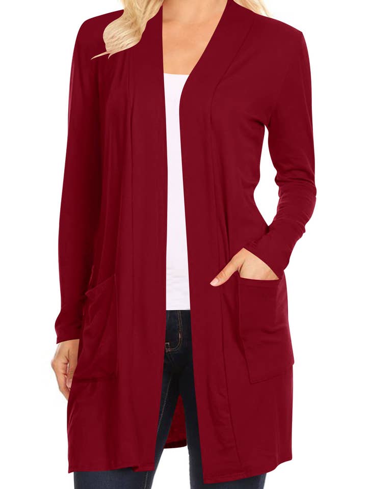 Casual Solid Open Front Basic Cardigan Jacket for wholesale by MOA COLLECTION