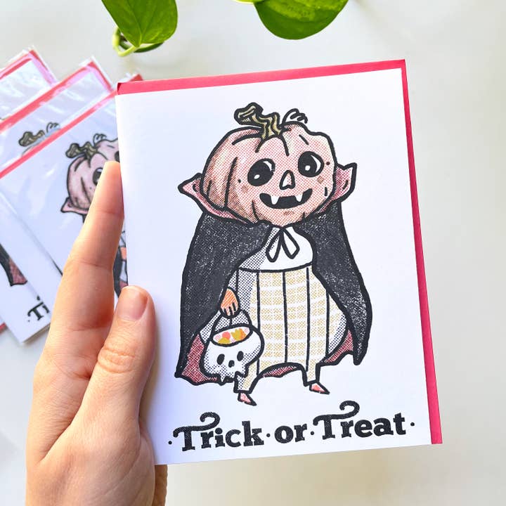 Trick Or Treat Halloween Greeting Card for wholesale by Kendra Lee Miller Art