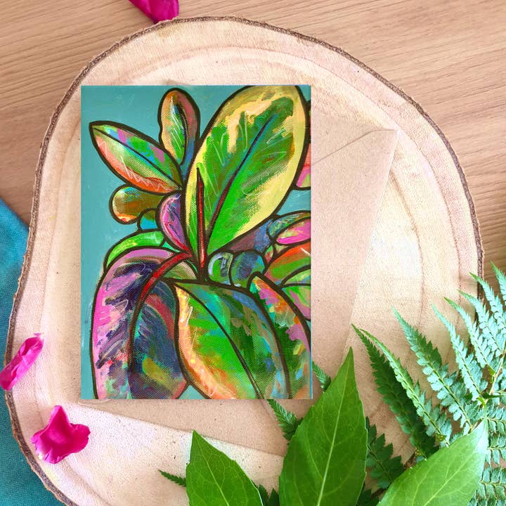 Plant Based Paintings - Wholesale Everyday Greeting Card - Ficus Rainbow Leaf - A6 Greetings Card
