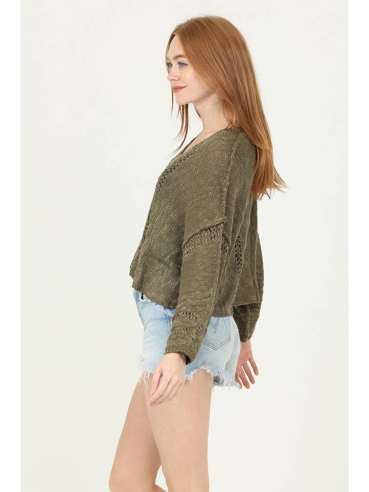 ANGIE - Vendita all'ingrosso Maglione tricot - Donna - Maglione leggero crop con scollo a V dallo stile beachy50