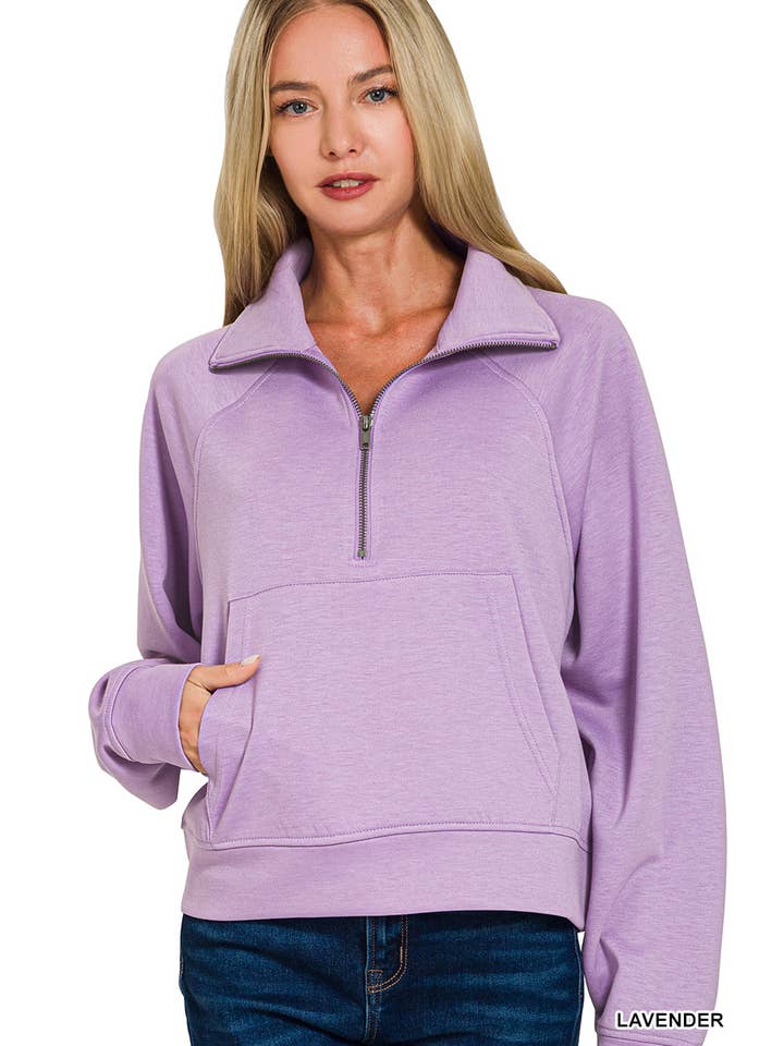 42POPS - Wholesale Sweatshirt - Women's - ._ 1022 Scuba Half Zip Pullover With Kangaroo Pocket SI-28952