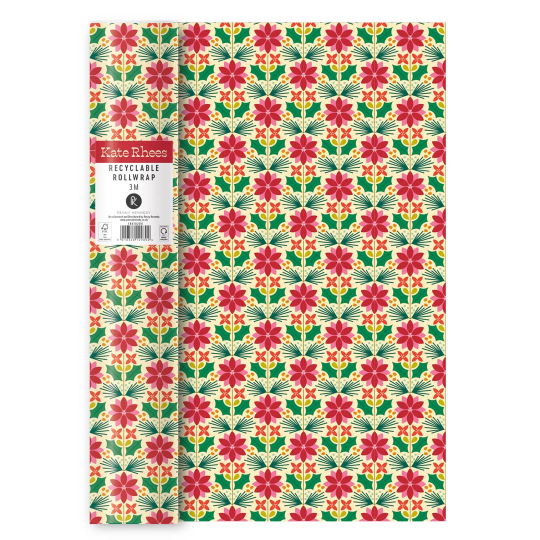 Penny Kennedy Ltd – wholesale Wrapping paper roll – Christmas 2025 Wrapping Paper 3M Cream Poinsettia Floral3