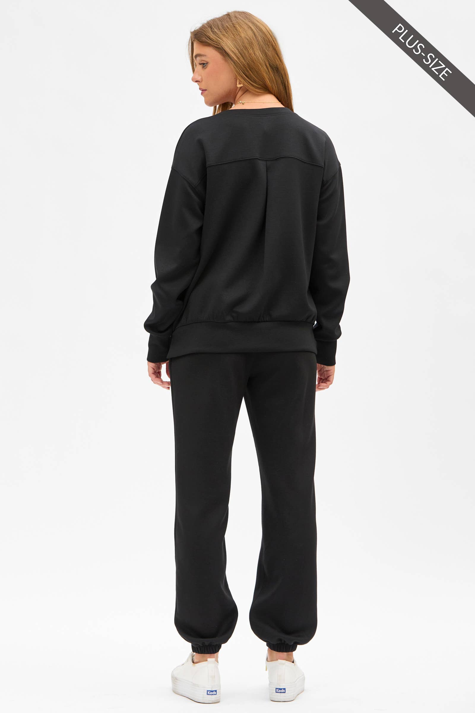 Dear Scarlett - Wholesale Lounge Set - Women's - PLUS SIZE Crew Neck Pullover + Jogger Set TRVSET-MALIBUP14