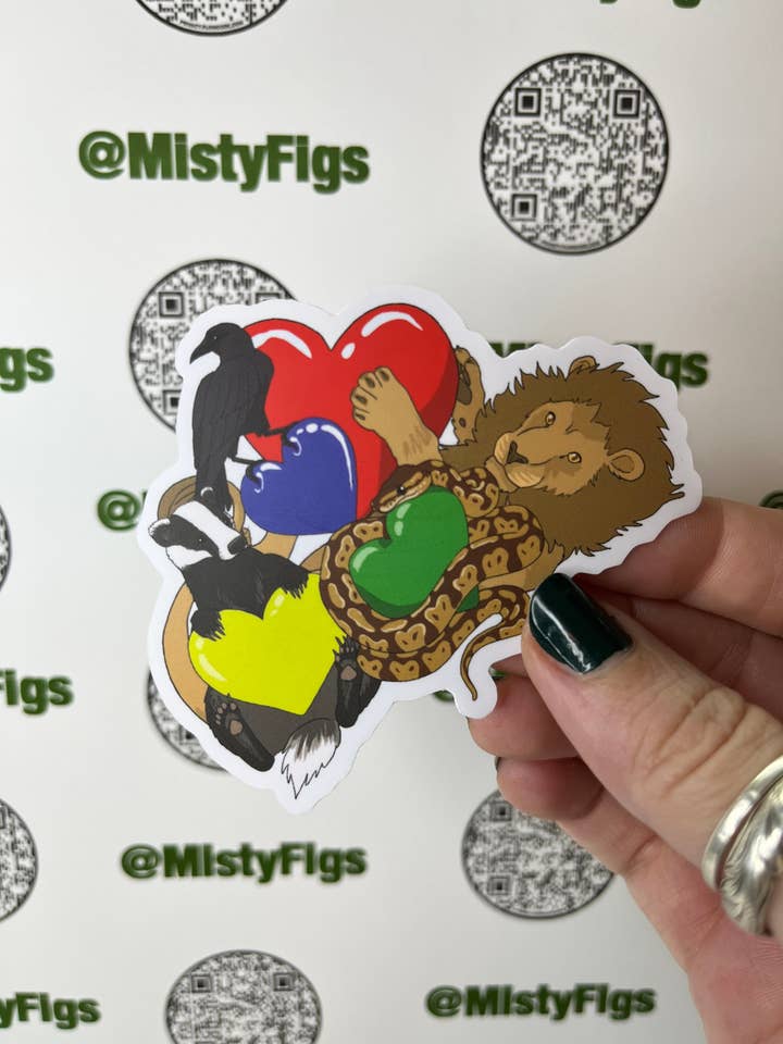 Vinyl Sticker - Badger Crow Snake Lion - Vandflaske Laptop Scrapbog Planner Bujo Gave Vandtæt Mat eller Holo for engroshandel hos Misty Figs