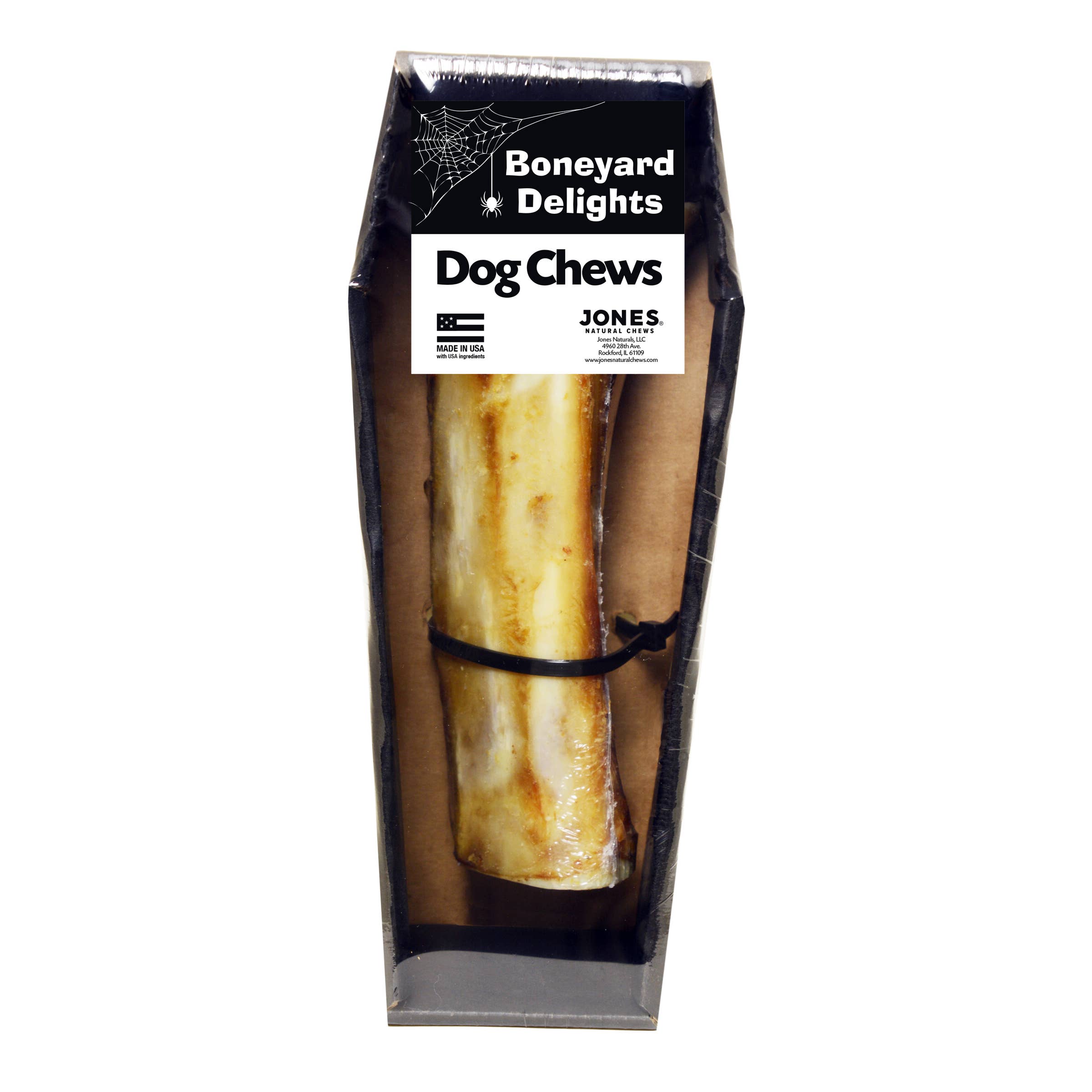 Jones Natural Chews - Wholesale Pet Bone/Rawhide - Dog - Beef Center Bones 7" 1 Pack Shrink Wrap In Halloween Small Coffin Box0