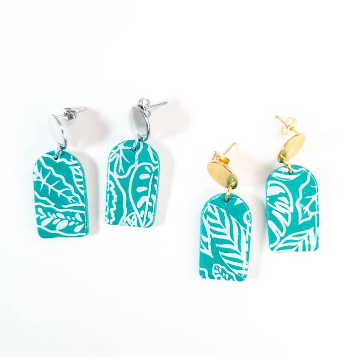 Krikand grøn botanisk Print Arch øreringe for engroshandel hos Jess Adams Design