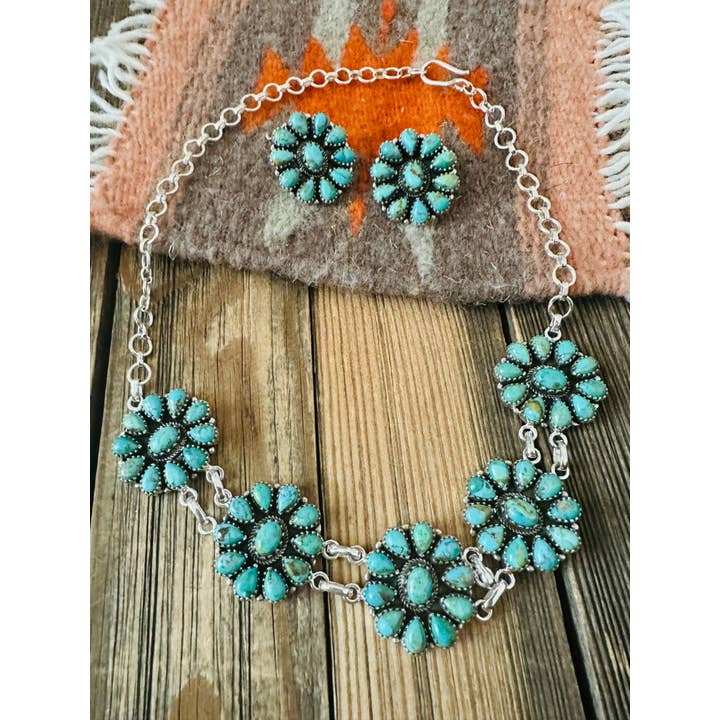Nizhonitradersllc - Wholesale Jewellery set - Handmade Sterling Silver & Kingman Turquoise Cluster Choker Set2