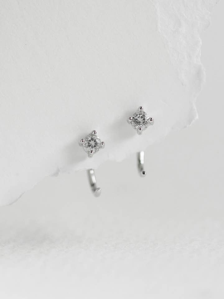 Polaris Ear Huggers - White Topaz (Silver) for wholesale by CURIOUS CREATURES