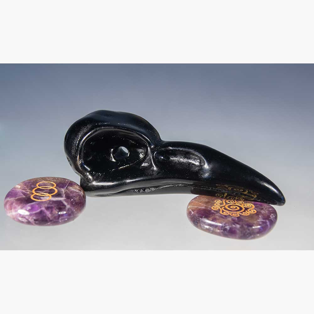 Kheops International - Vendita all'ingrosso Statuette decorative - Teschio di corvo in ossidiana nera1