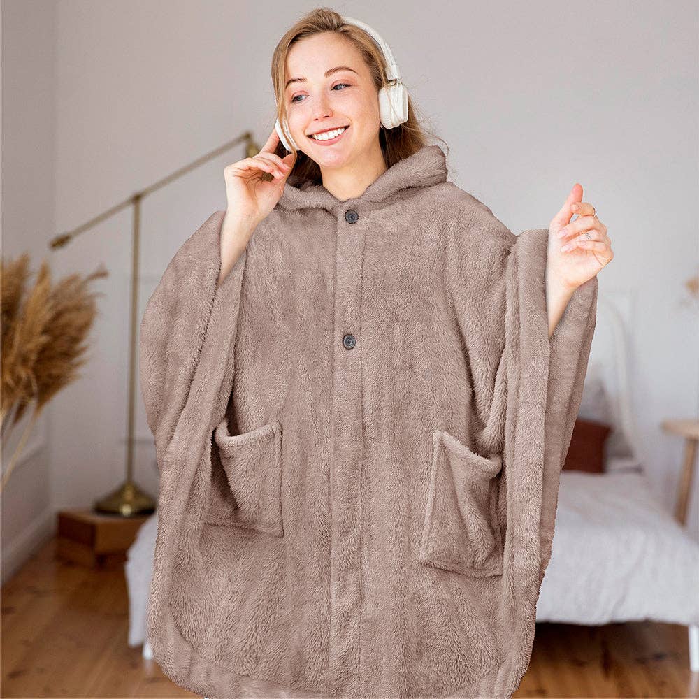 Pavilia - Wholesale Poncho - Women's - Angel Wrap Hoodie Sherpa Fluffy Poncho Blanket51