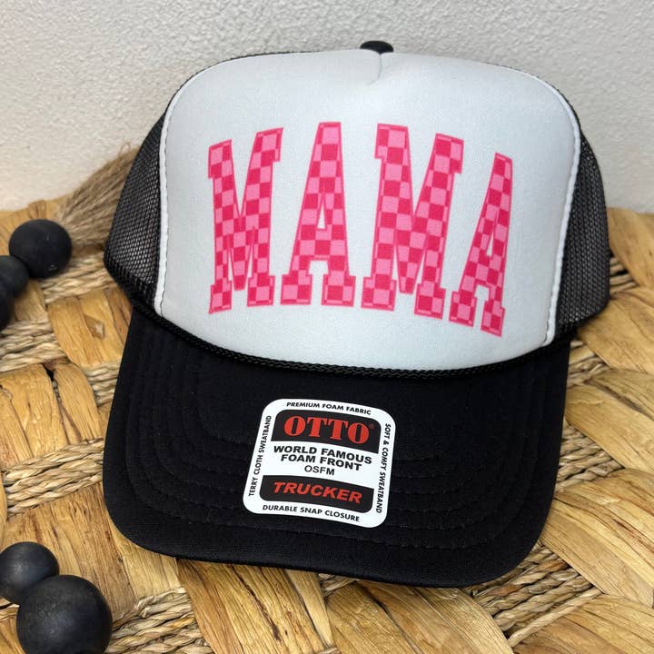 Pink August - Wholesale Trucker Hat - Women's - Pink Checkered Mama Trucker Hat 0