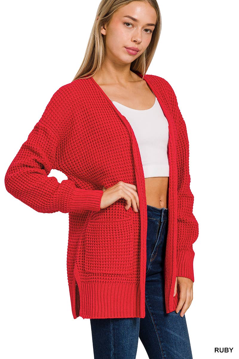 42POPS - Vendita all'ingrosso Cardigan - Donna - Cardigan aperto a maglia bassa a nido d'ape28