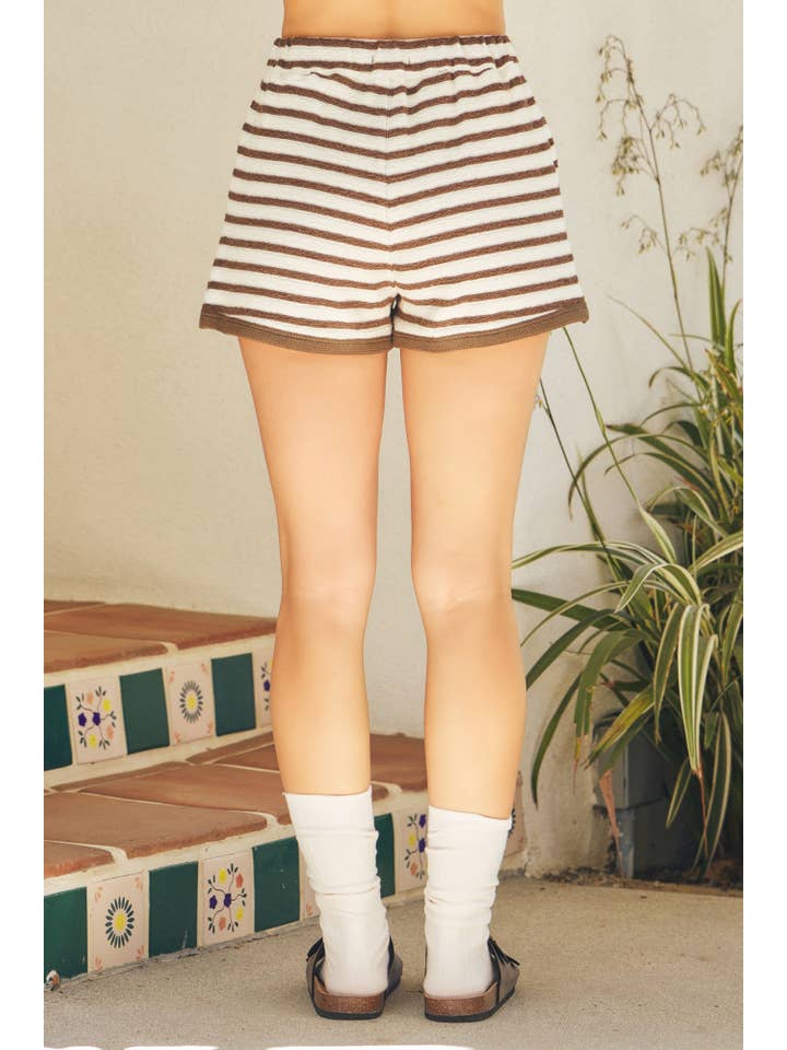 ESPRESSO TEXTURED HORIZONTAL STRIPED SHORTS for wholesale on Faire
