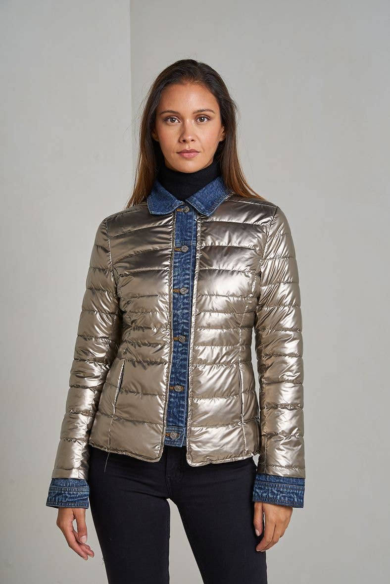 Attrait Paris - Wholesale Pufferjack - Dames - Kenza metalen jeansjack van twee materialen8