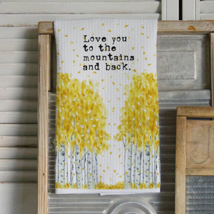 Middlefork & Co. - Wholesale Tea Towel - Watercolor Mountain Theme Aspen Trees Tea Towel Love You0