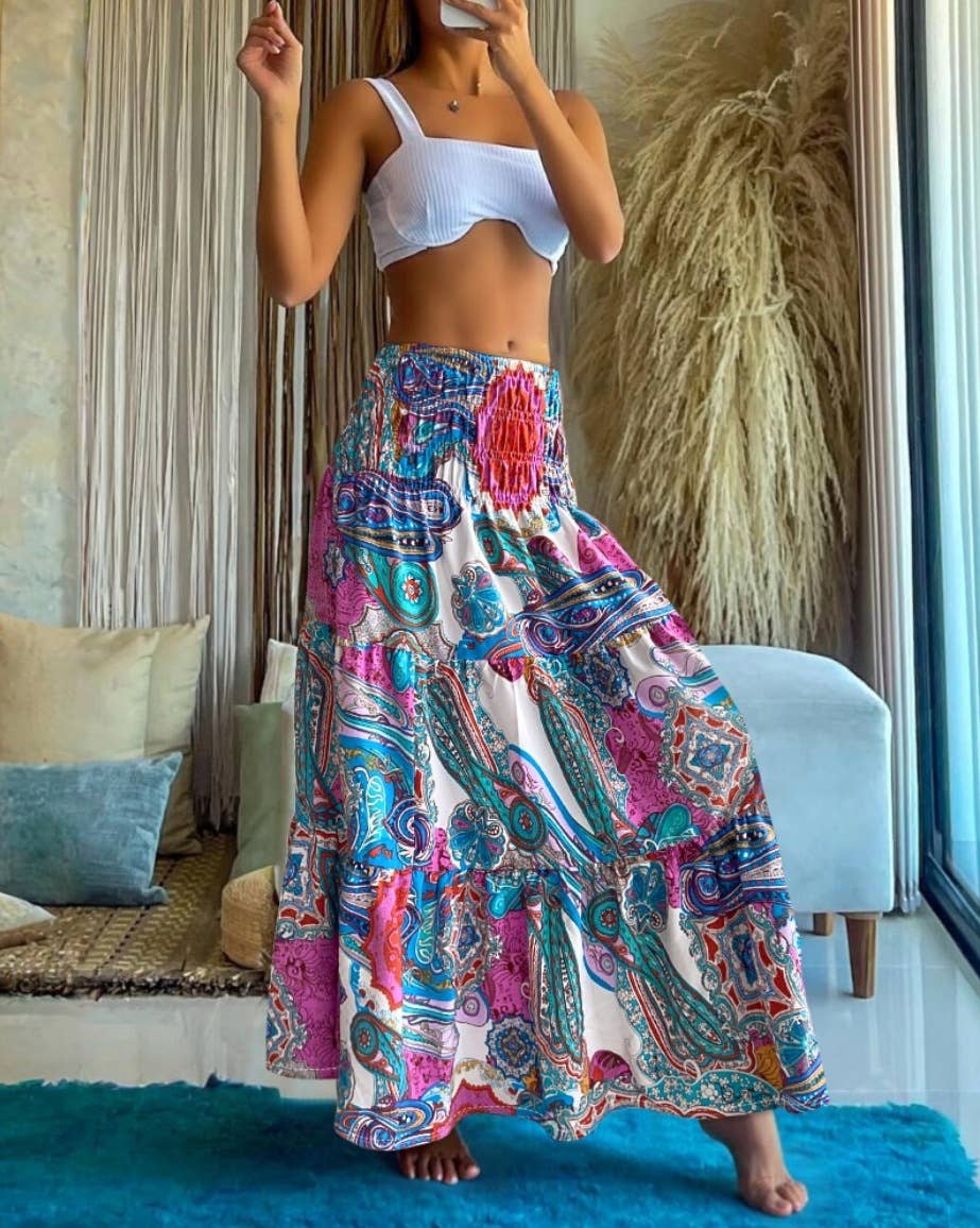 Rosa Clothing - Wholesale Skirt - Women's - Swing Style Bohemia Ethnic Floral maxi skirt16