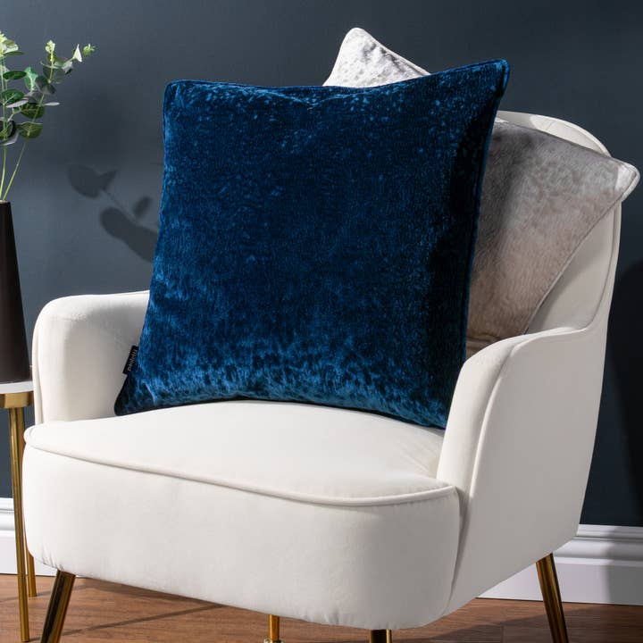 Ripple Plush Velvet Cushion Navy for wholesale on Faire
