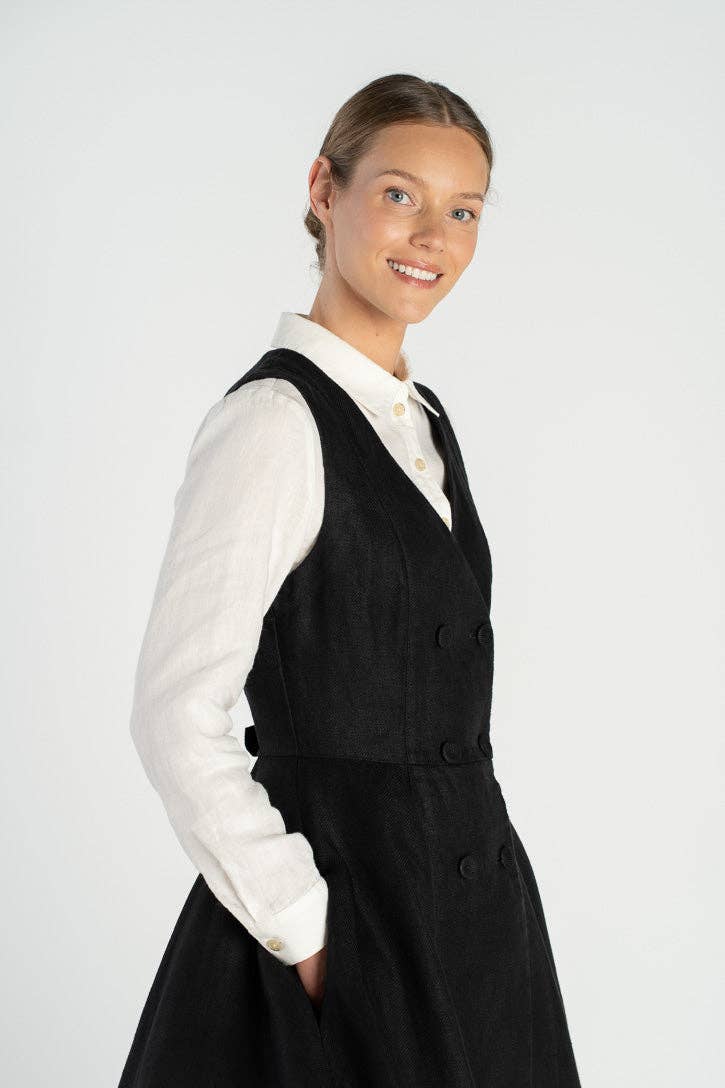 Son de Flor - Wholesale Dress - Women's - Rosa – Midi Linen Dress with Double-Button Front6