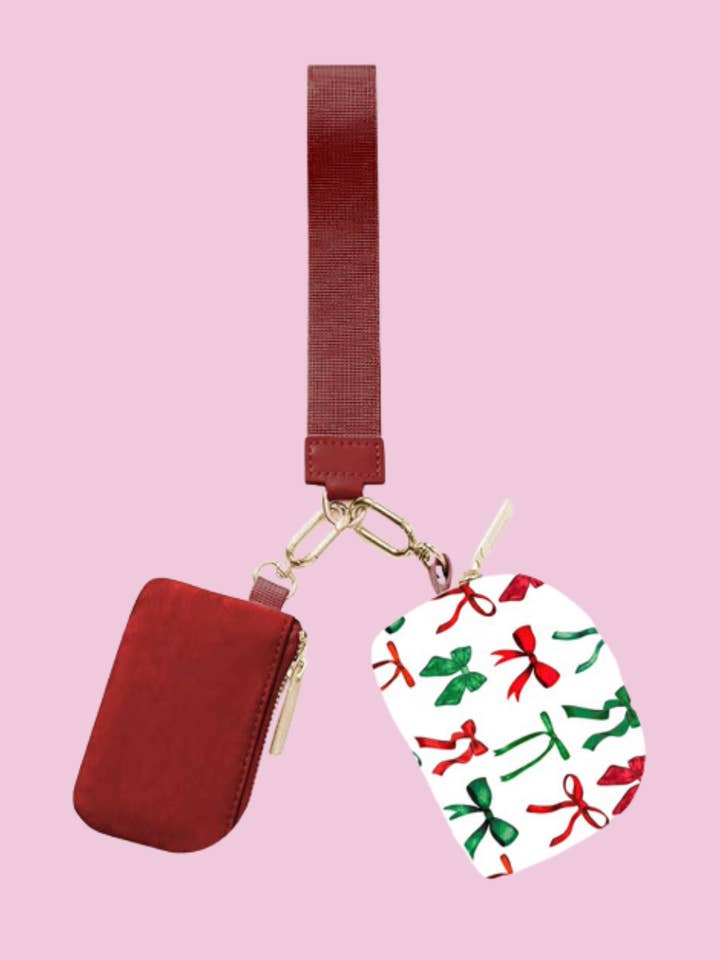 Double Pouch Wristlet- Midnight Bow Christmas Edition for wholesale by Jess Lea