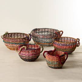 India Handicrafts Inc - Wholesale Basket - Jute Handle Baskets - Colorful - Set of 51